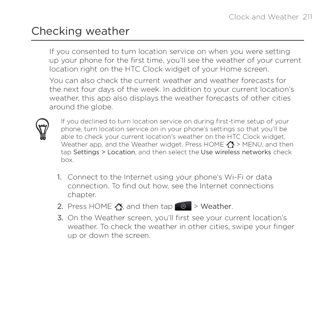 HTC Thunderbolt manual Checking weather 