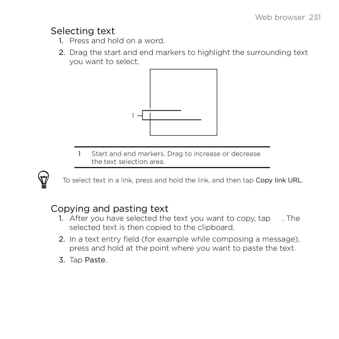 HTC Thunderbolt manual Selecting text 