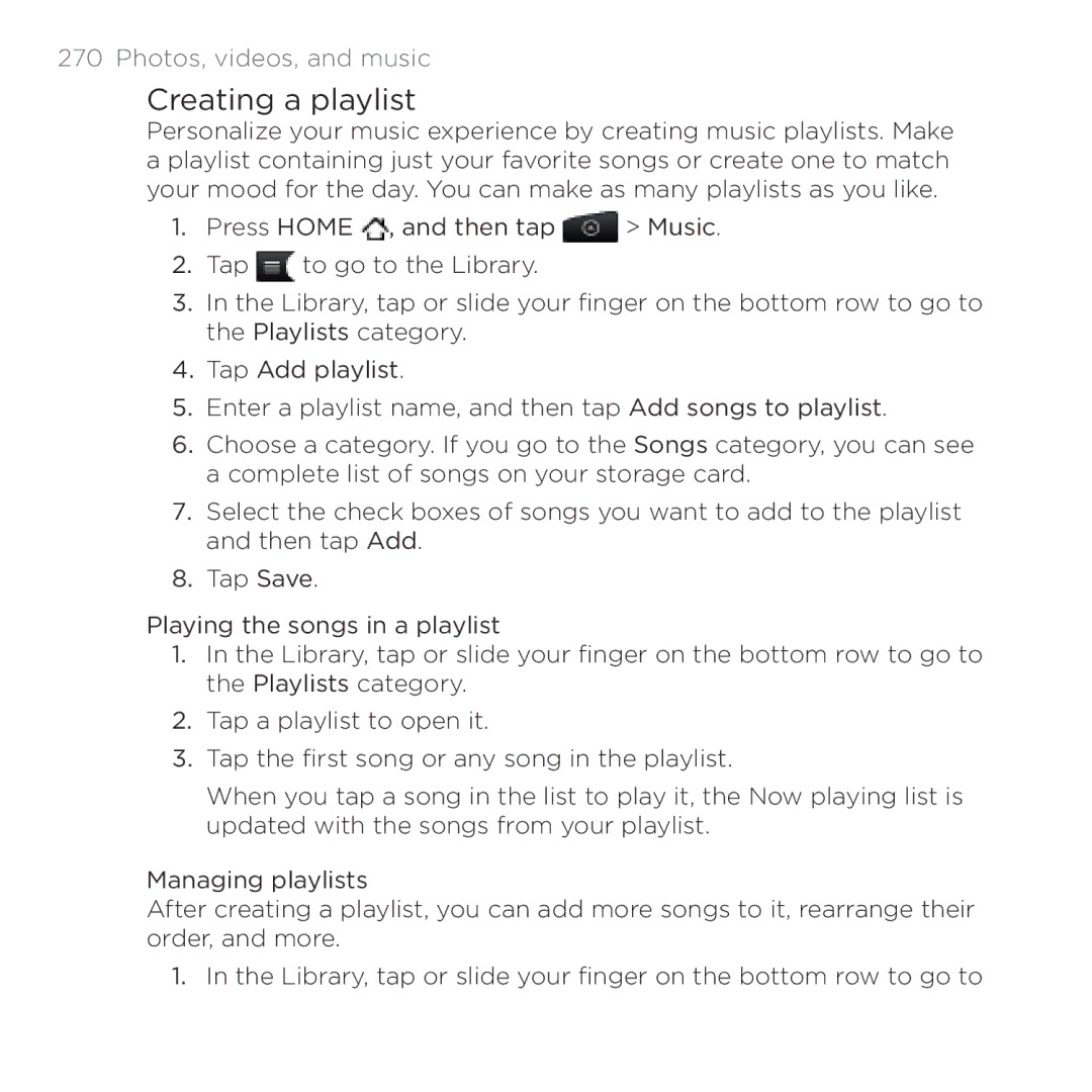 HTC Thunderbolt manual Creating a playlist 