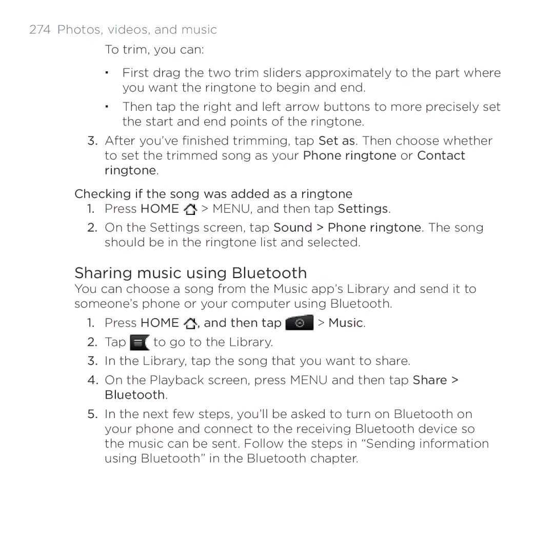 HTC Thunderbolt manual Sharing music using Bluetooth 