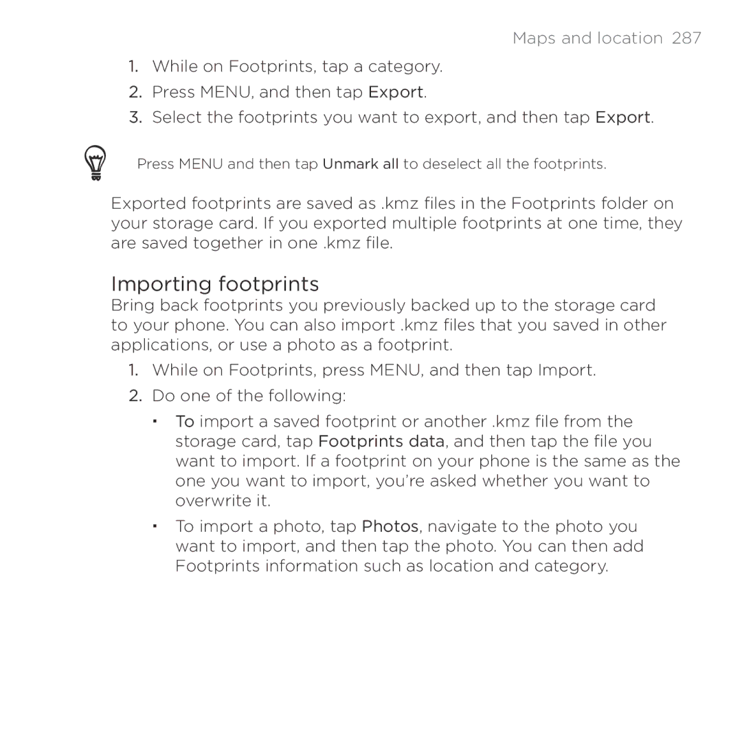 HTC Thunderbolt manual Importing footprints 