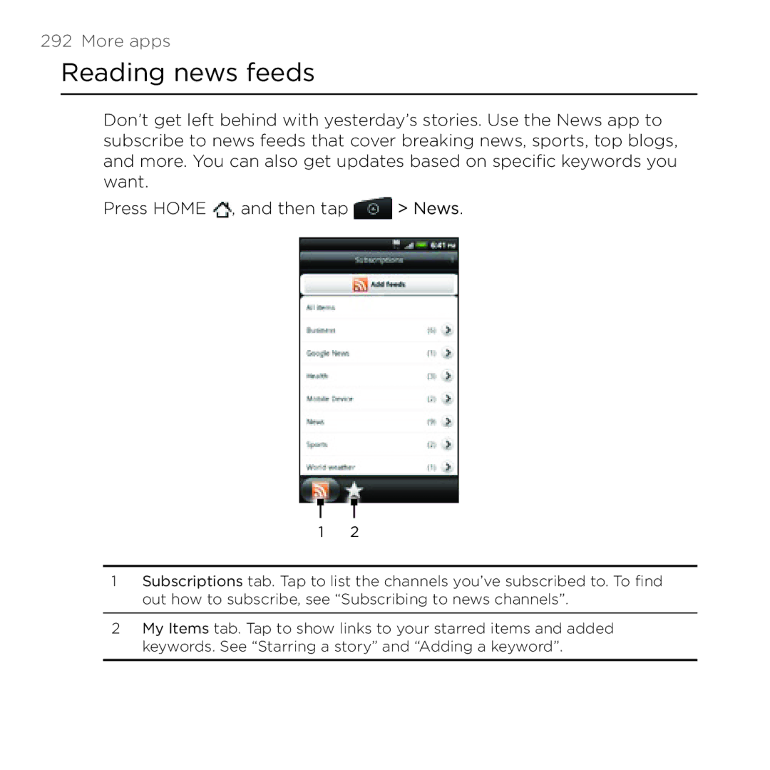 HTC Thunderbolt manual Reading news feeds, More apps 