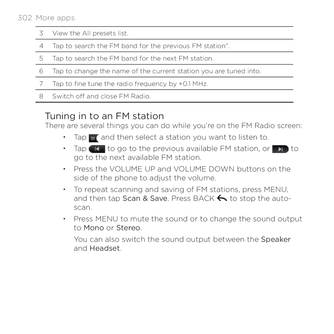 HTC Thunderbolt manual Tuning in to an FM station 