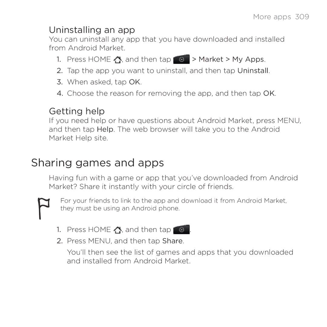 HTC Thunderbolt manual Sharing games and apps, Uninstalling an app 