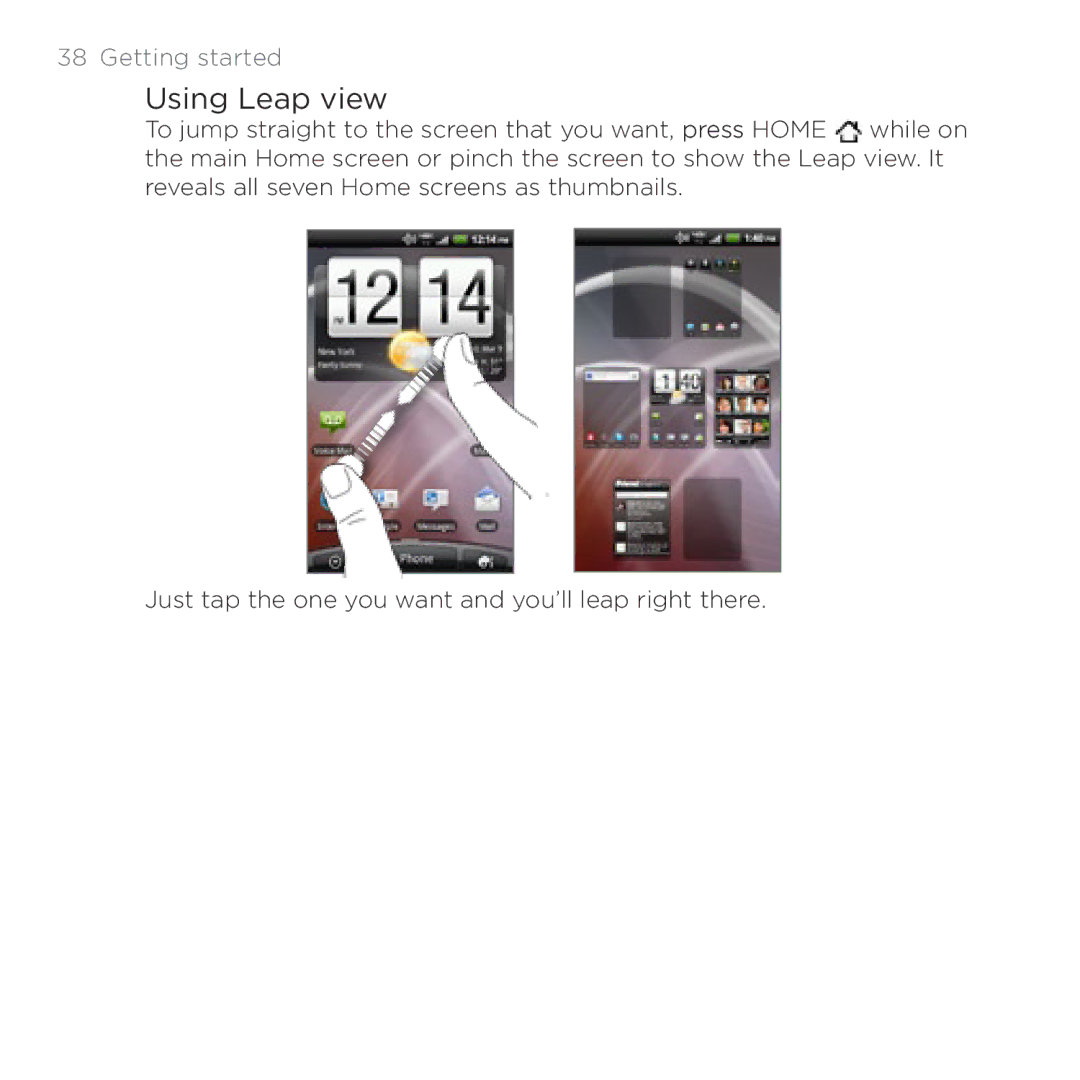 HTC Thunderbolt manual Using Leap view, Getting started 