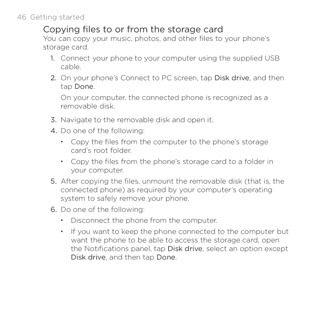 HTC Thunderbolt manual Copying files to or from the storage card 