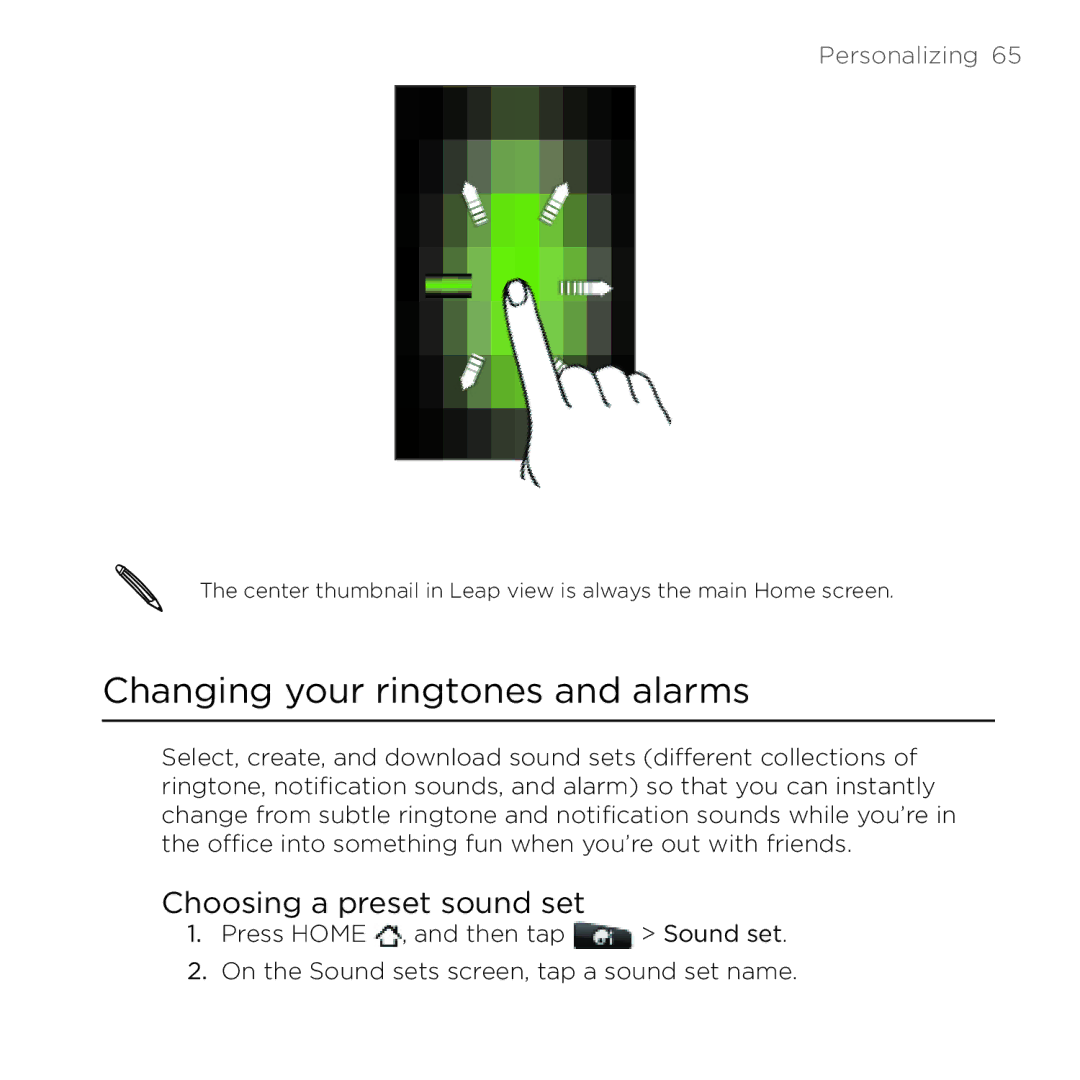 HTC Thunderbolt manual Changing your ringtones and alarms, Choosing a preset sound set 