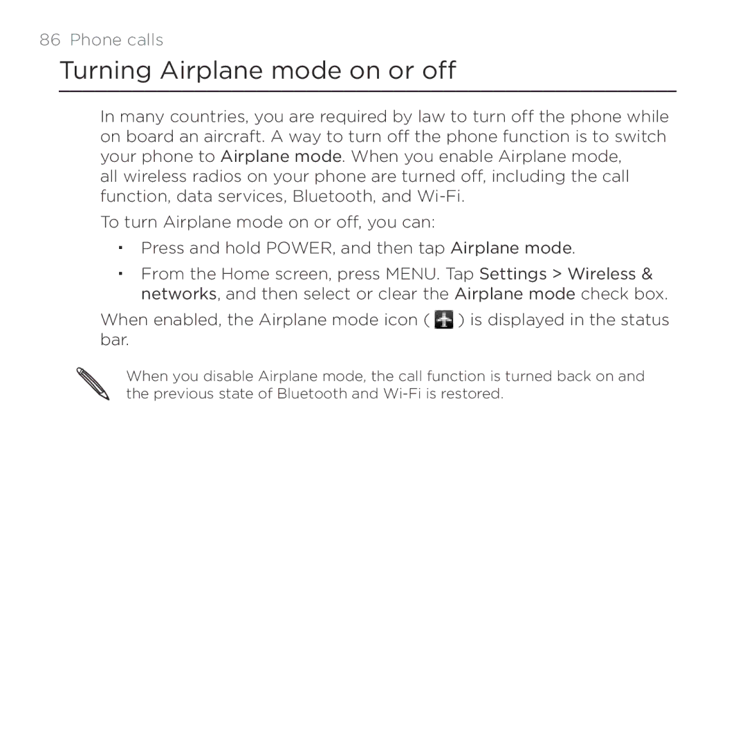 HTC Thunderbolt manual Turning Airplane mode on or off 