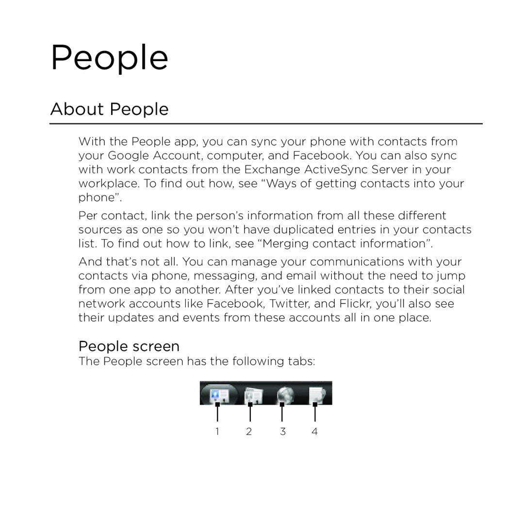 HTC Thunderbolt manual About People, People screen 