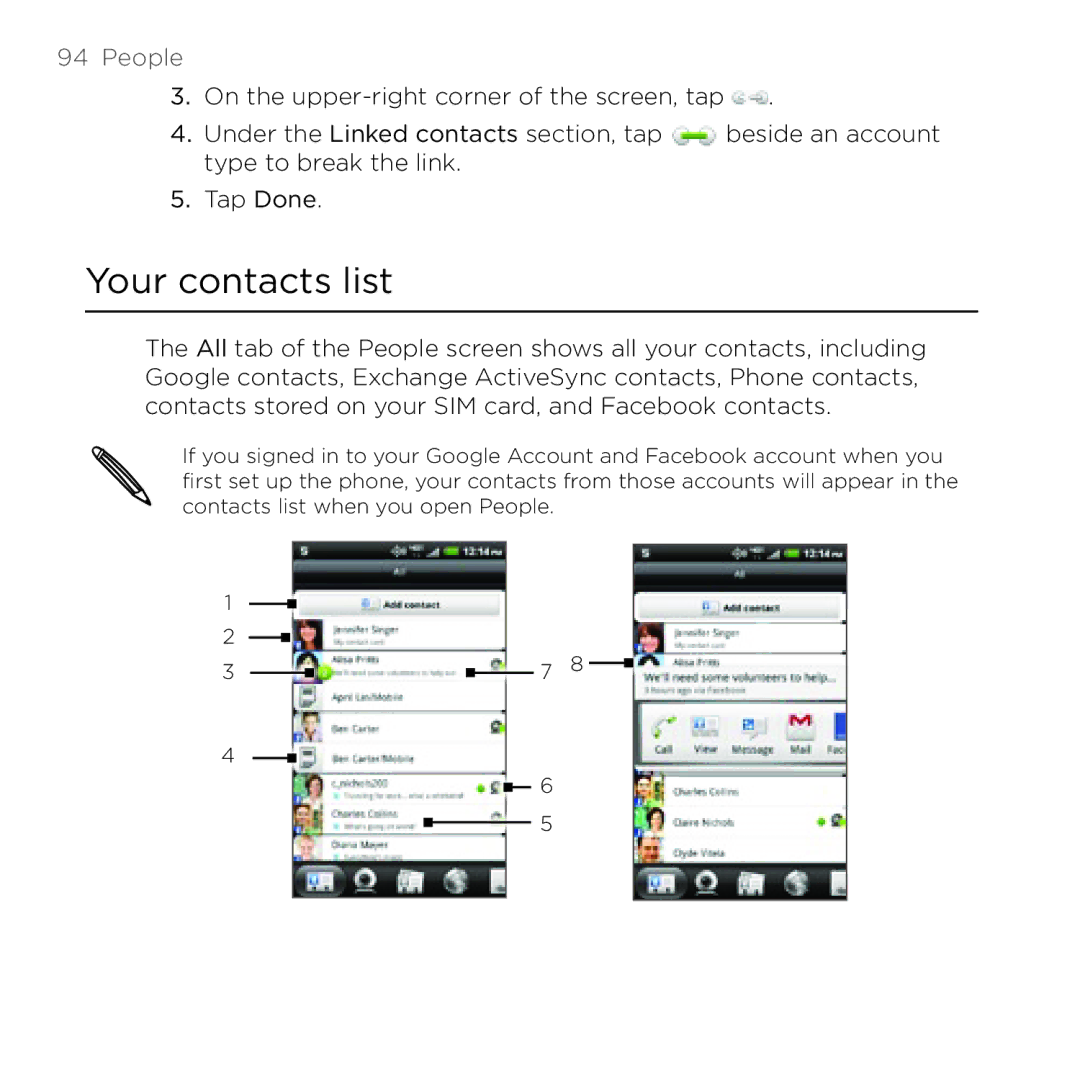 HTC Thunderbolt manual Your contacts list 