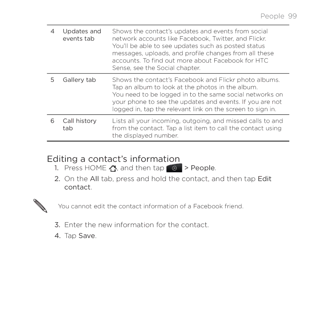 HTC Thunderbolt manual Editing a contact’s information 