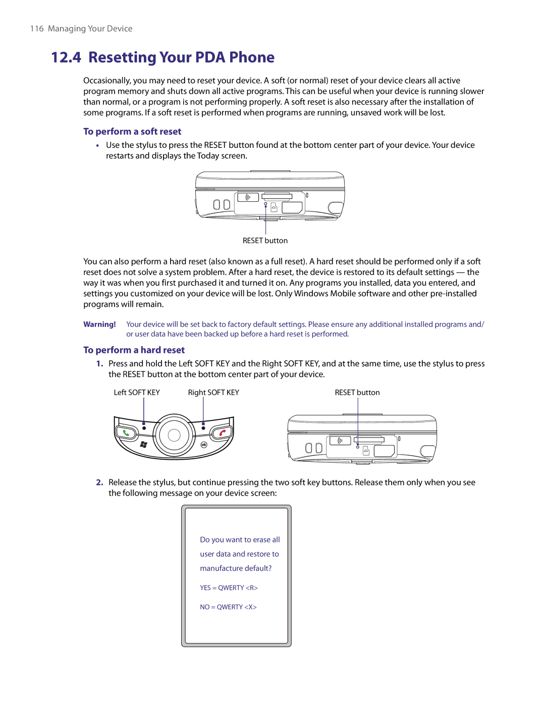 HTC TITA100 user manual Resetting Your PDA Phone, To perform a soft reset, To perform a hard reset 