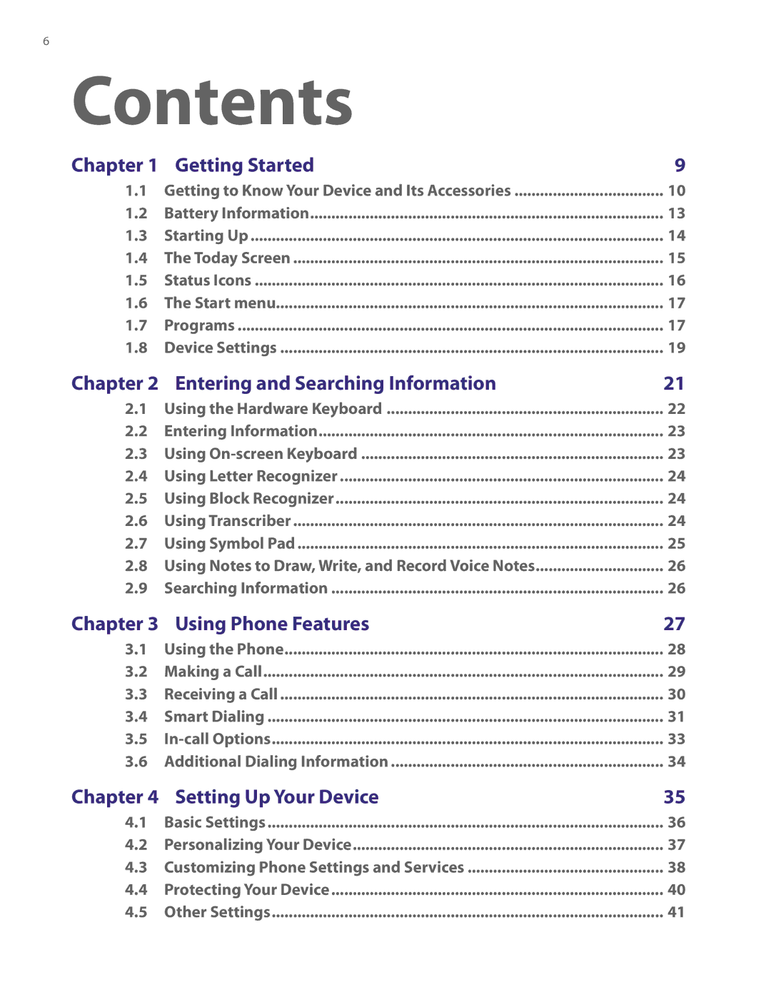 HTC TITA100 user manual Contents 