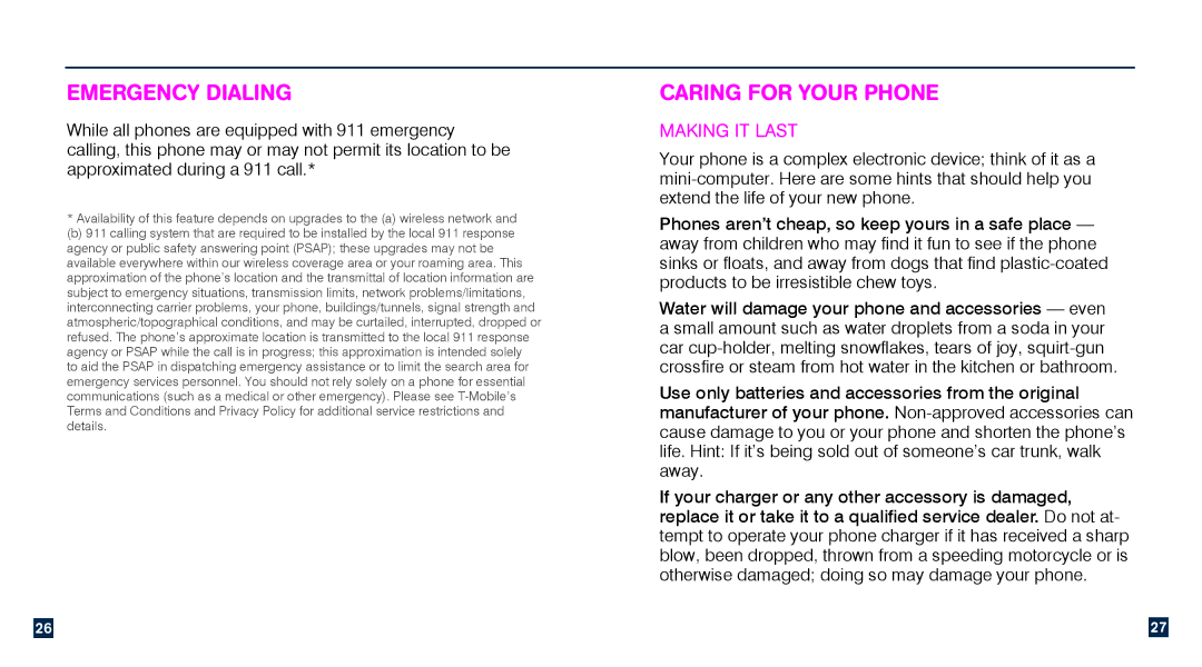 HTC TM1634 manual Emergency Dialing, Caring for Your Phone 