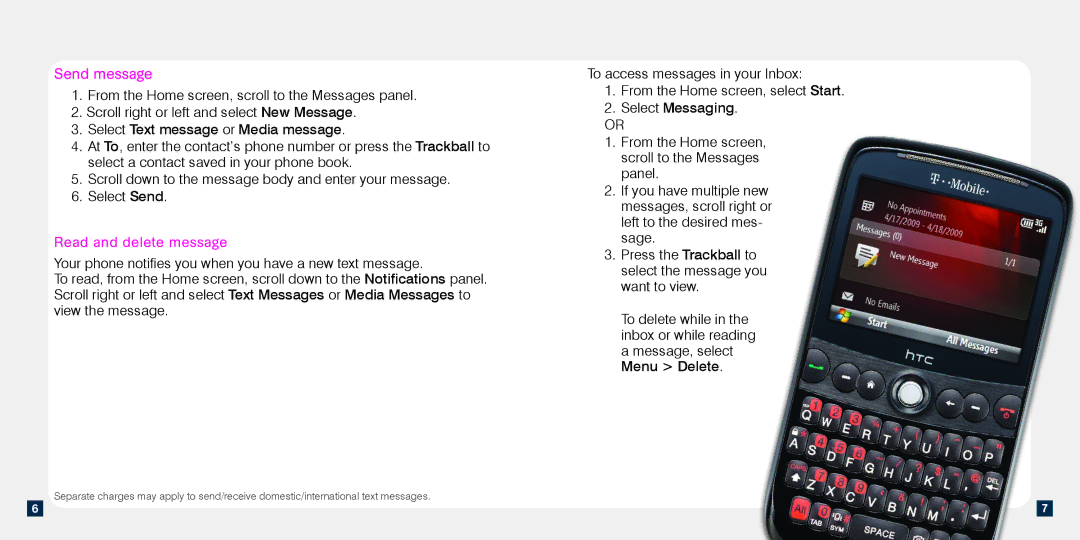 HTC TM1634 manual Send message, Read and delete message 