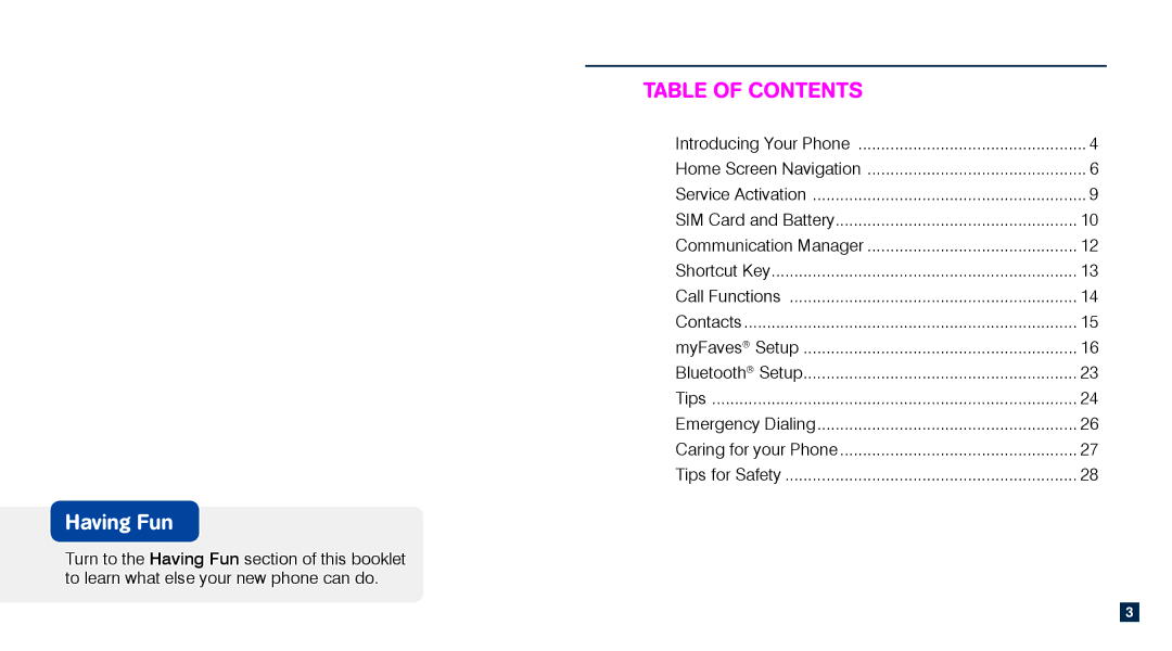 HTC TM1634 manual Table of Contents, Having Fun 