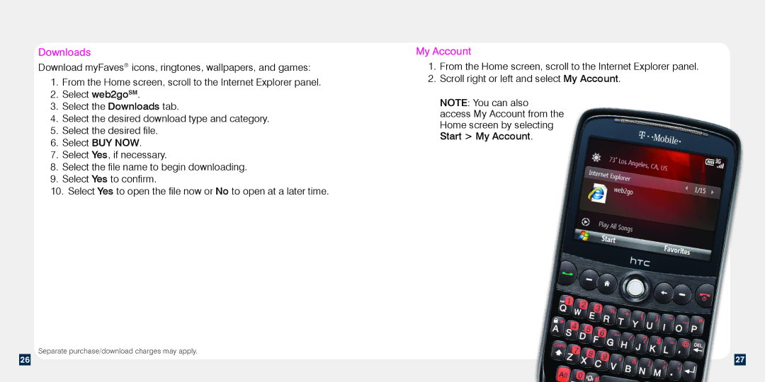 HTC TM1634 manual Downloads, My Account 