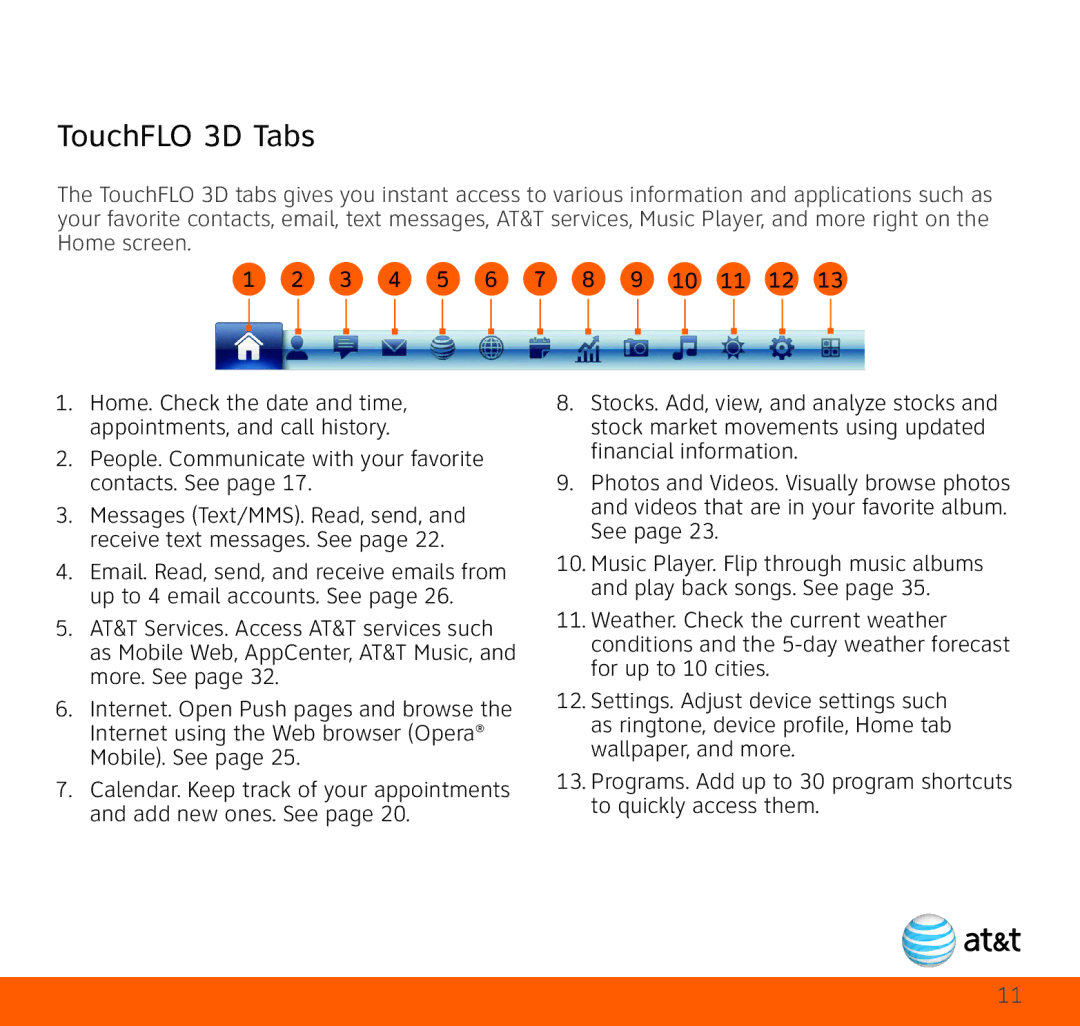 HTC TOPA210 quick start TouchFLO 3D Tabs 