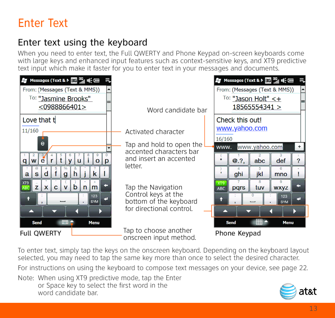 HTC TOPA210 quick start Enter Text, Enter text using the keyboard 