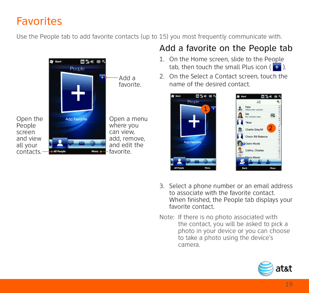 HTC TOPA210 quick start Favorites, Add a favorite on the People tab 