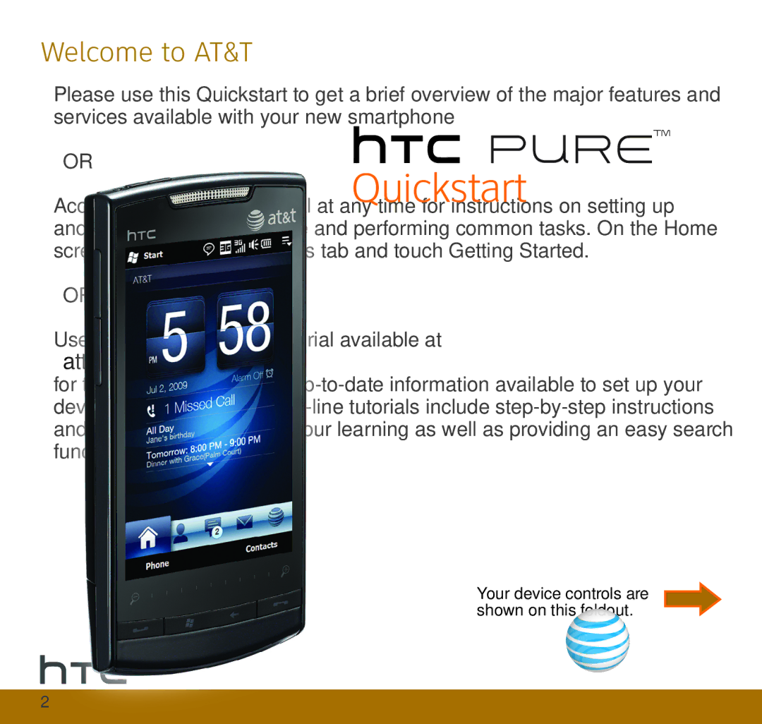 HTC TOPA210 quick start Welcome to AT&T 