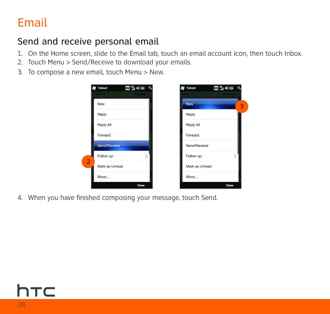 HTC TOPA210 quick start Send and receive personal email 