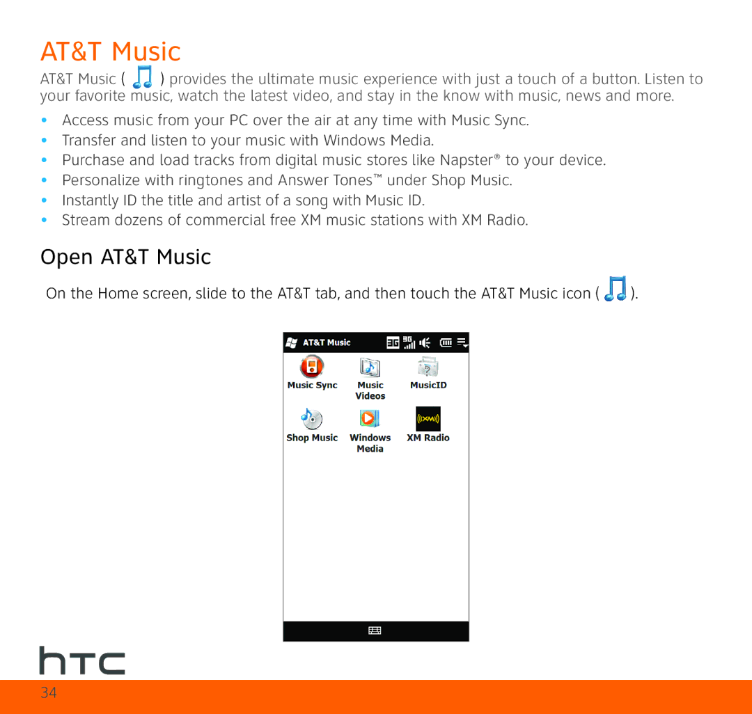 HTC TOPA210 quick start Open AT&T Music 