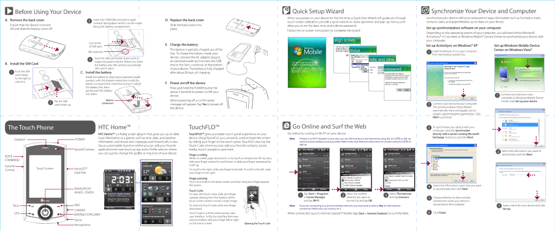 HTC Touch Cruise user manual HTC Home, TouchFLO, Go Online and Surf the Web 