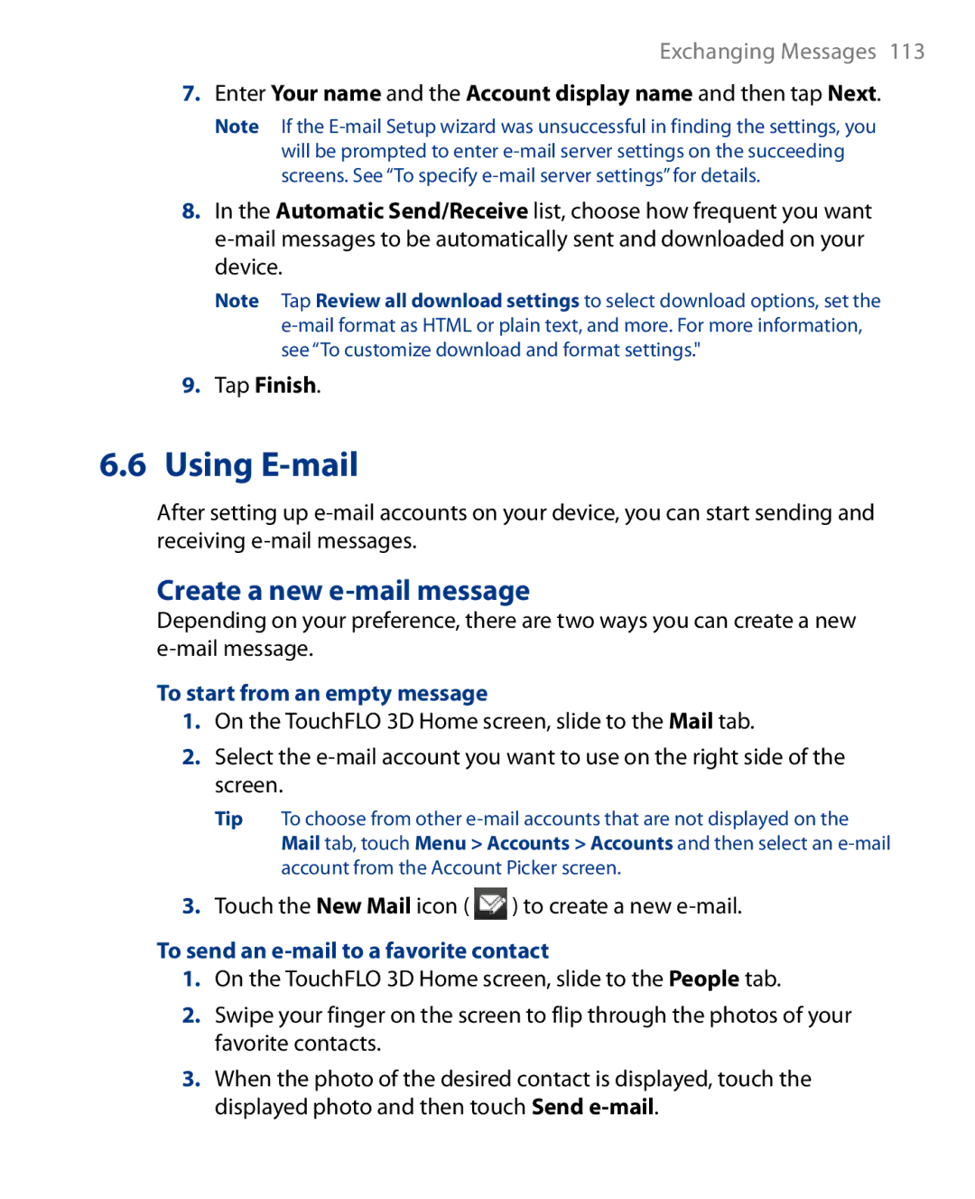 HTC Touch Diamond Phone user manual Create a new e-mail message, To start from an empty message 