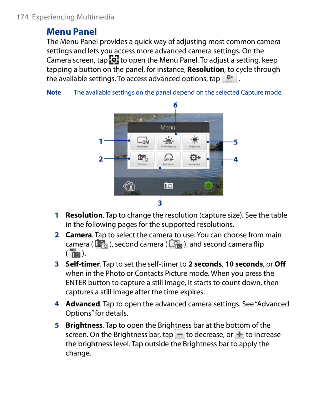 HTC Touch Diamond Phone user manual Menu Panel 