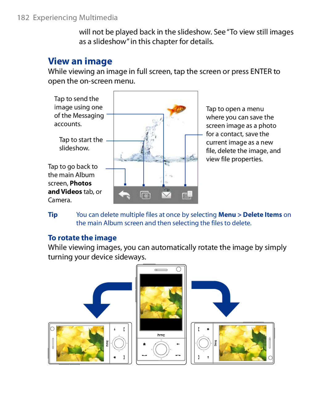 HTC Touch Diamond Phone user manual View an image, To rotate the image 