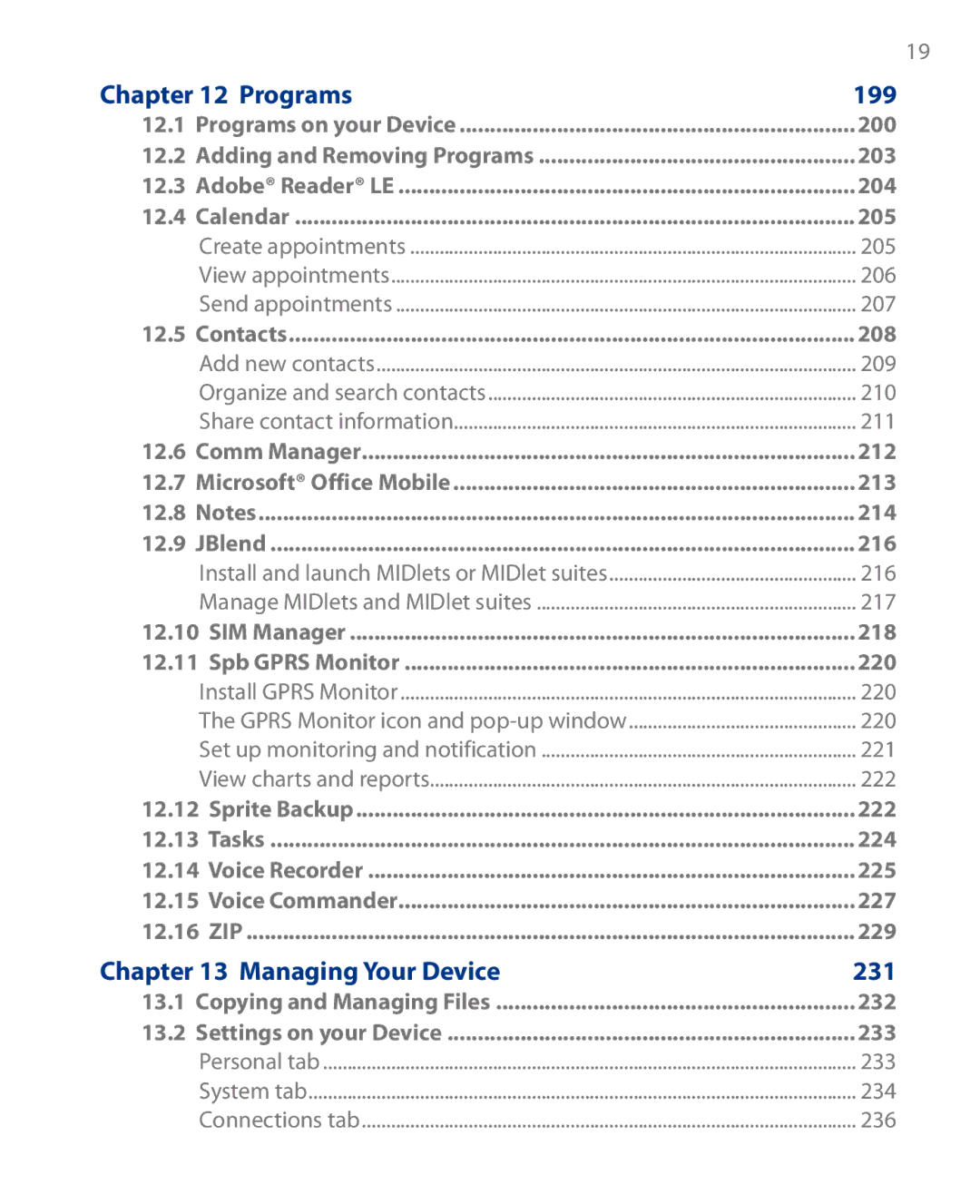 HTC Touch Diamond Phone user manual 199, 231 