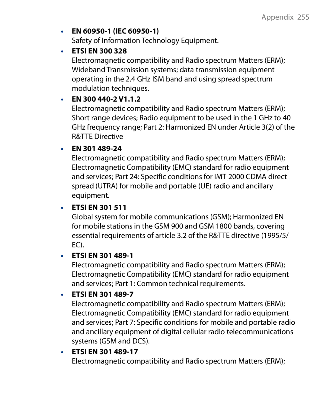 HTC Touch Diamond Phone user manual EN 60950-1 IEC, Etsi EN 300, EN 300 440-2, Etsi EN 301 