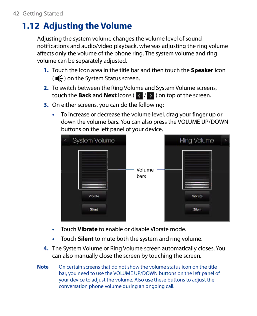 HTC Touch Diamond Phone user manual Adjusting the Volume 