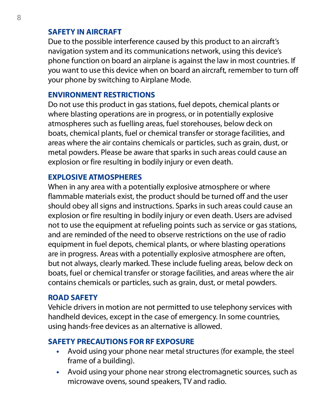 HTC Touch Diamond Phone user manual Safety in Aircraft 