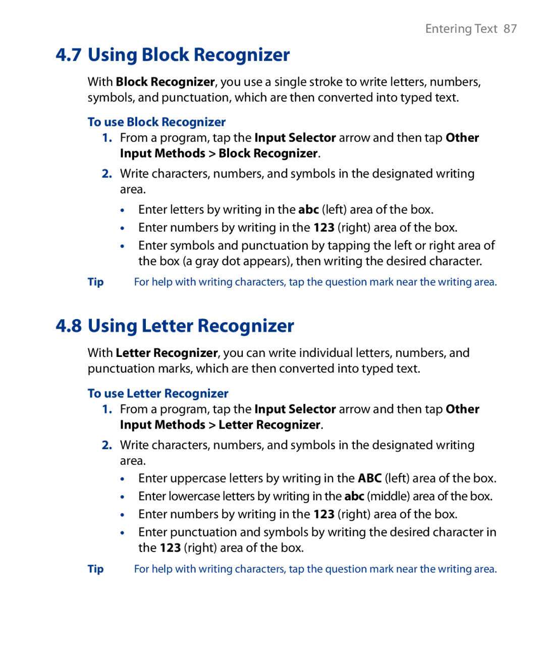 HTC Touch Diamond Phone user manual To use Block Recognizer, To use Letter Recognizer 