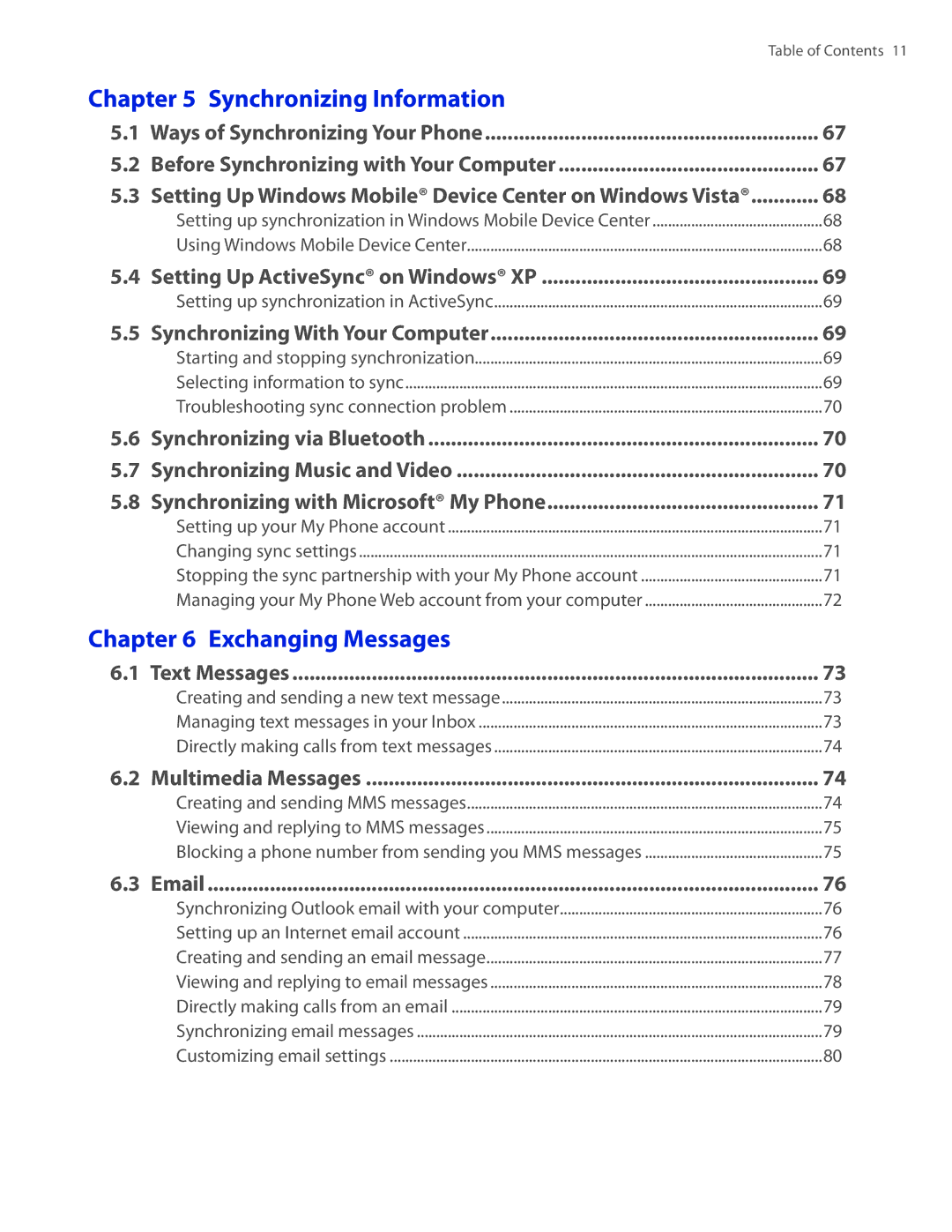 HTC TOUCHPRO2SPT user manual Synchronizing Information 