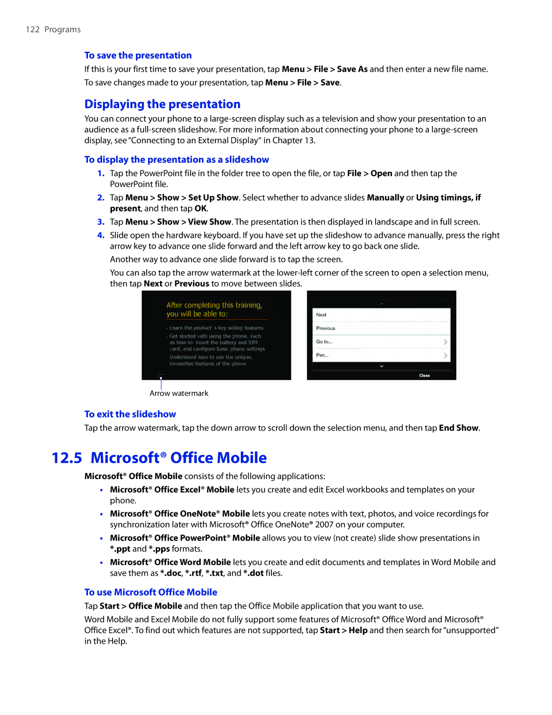 HTC TOUCHPRO2SPT user manual Microsoft Office Mobile, Displaying the presentation 