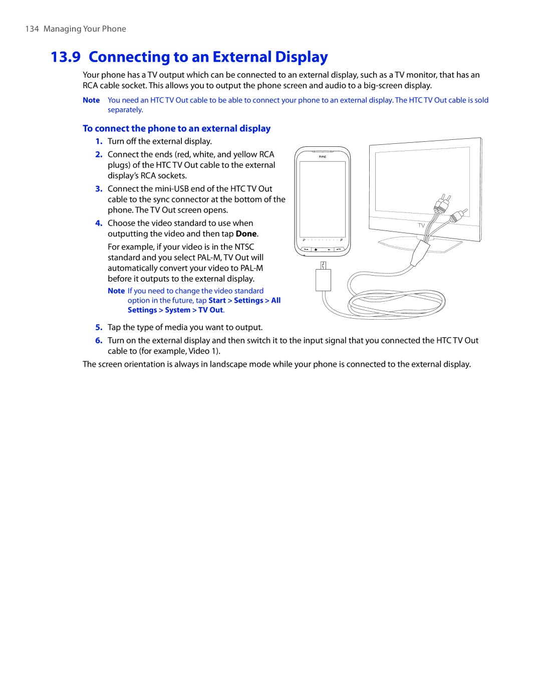 HTC TOUCHPRO2SPT user manual Connecting to an External Display, To connect the phone to an external display 