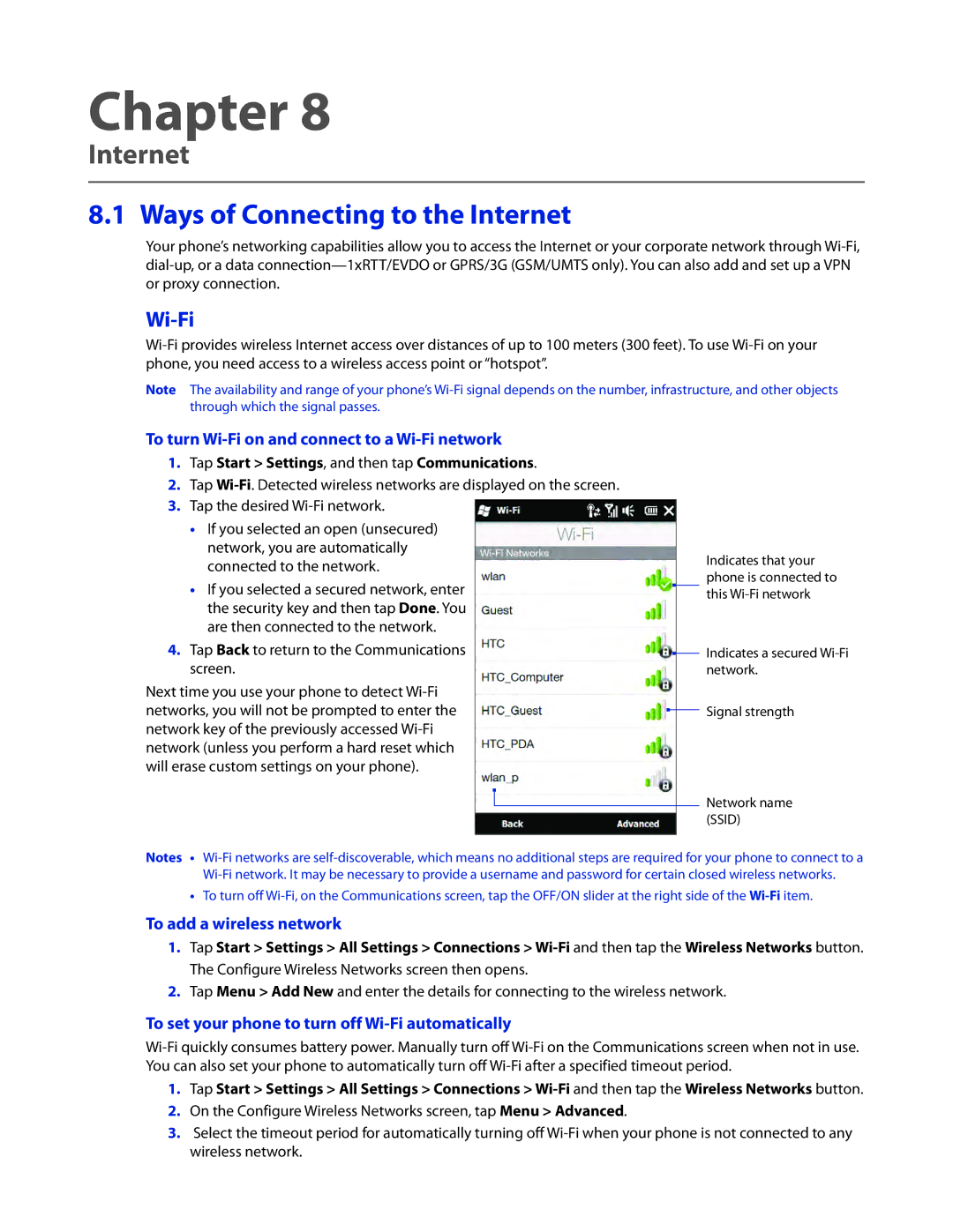 HTC TOUCHPRO2SPT user manual Ways of Connecting to the Internet, Wi-Fi 