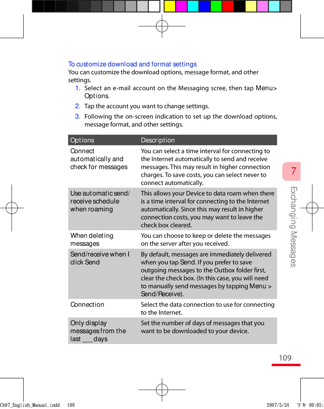 HTC TRIN100 user manual 109, To customize download and format settings 