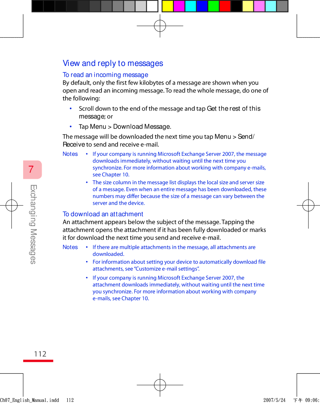 HTC TRIN100 user manual 112, View and reply to messages, To read an incoming message, Tap Menu Download Message 