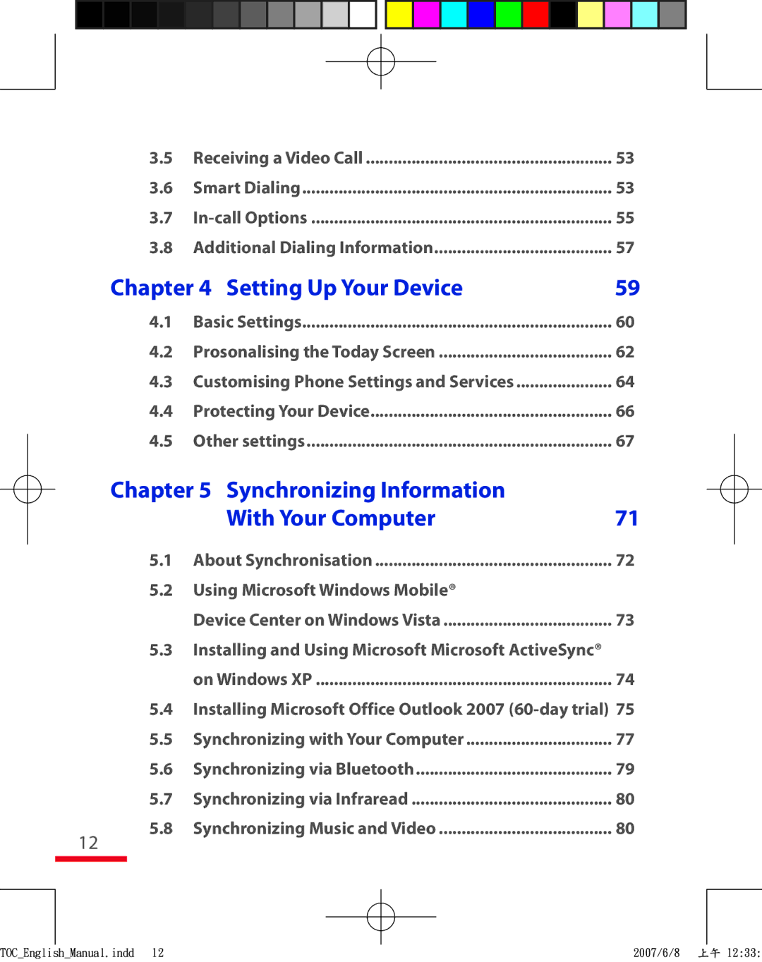 HTC TRIN100 user manual Setting Up Your Device, Synchronizing Information With Your Computer 