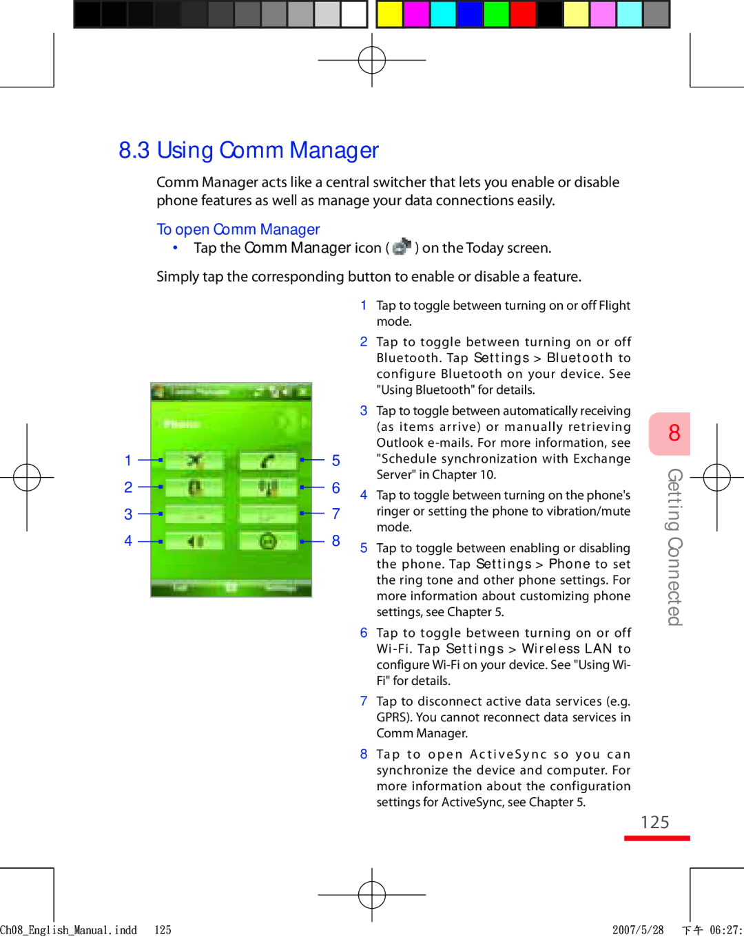 HTC TRIN100 user manual 125, To open Comm Manager 