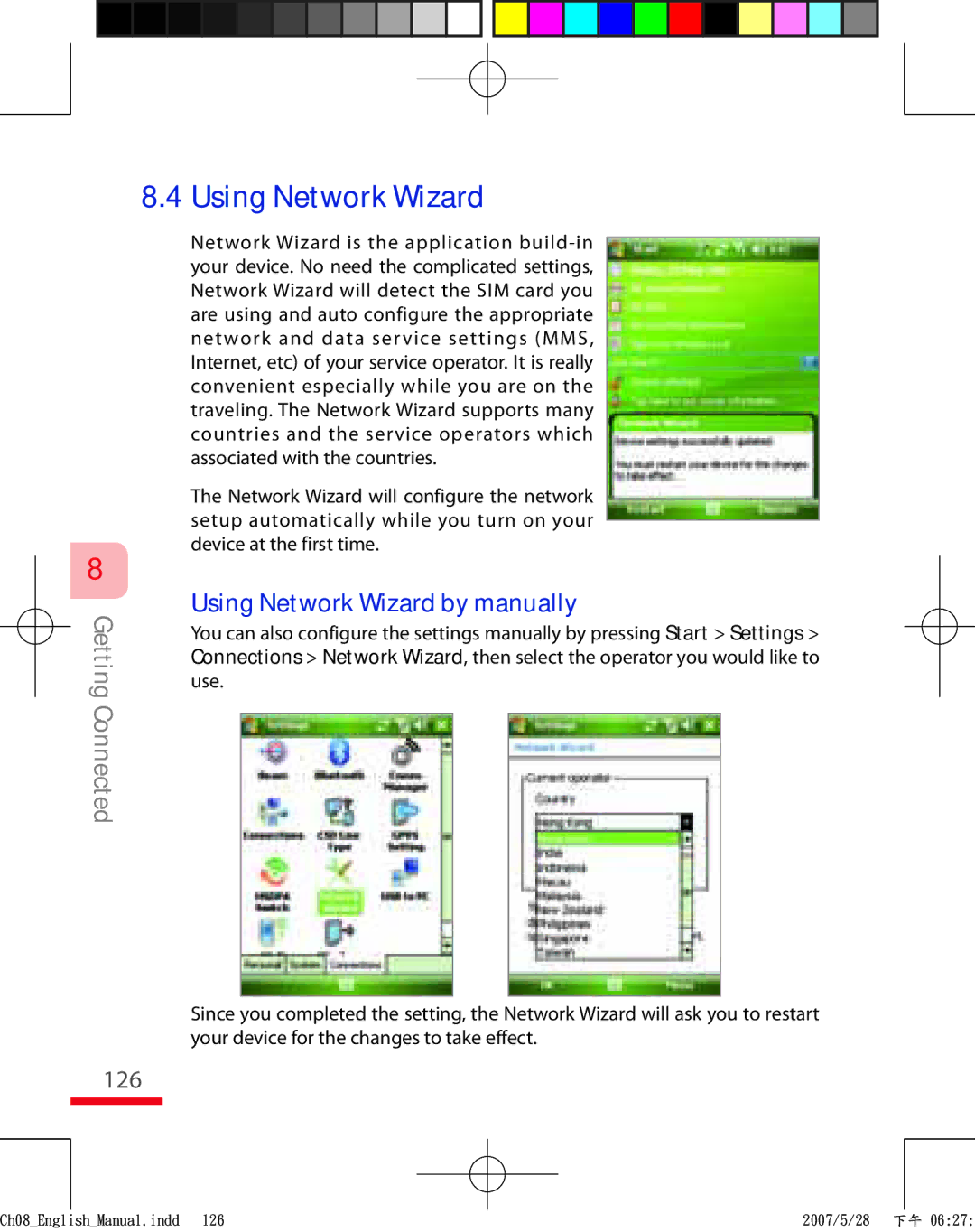 HTC TRIN100 user manual Using Network Wizard by manually, 126 