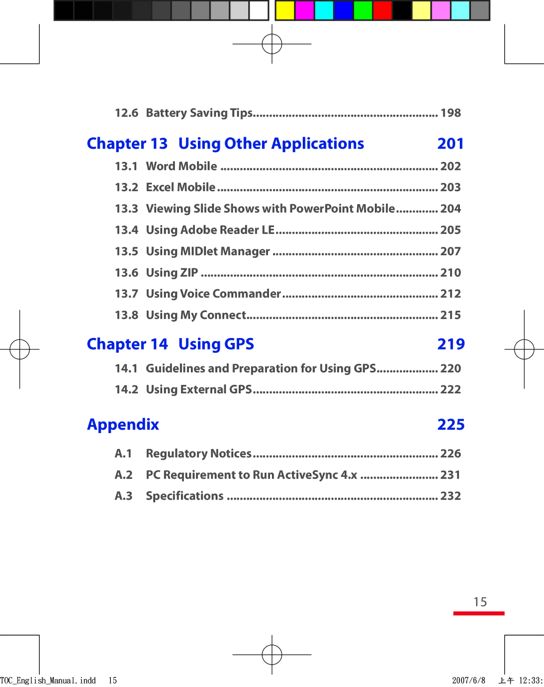 HTC TRIN100 user manual Using Other Applications 201, Using GPS 219, Appendix 225 