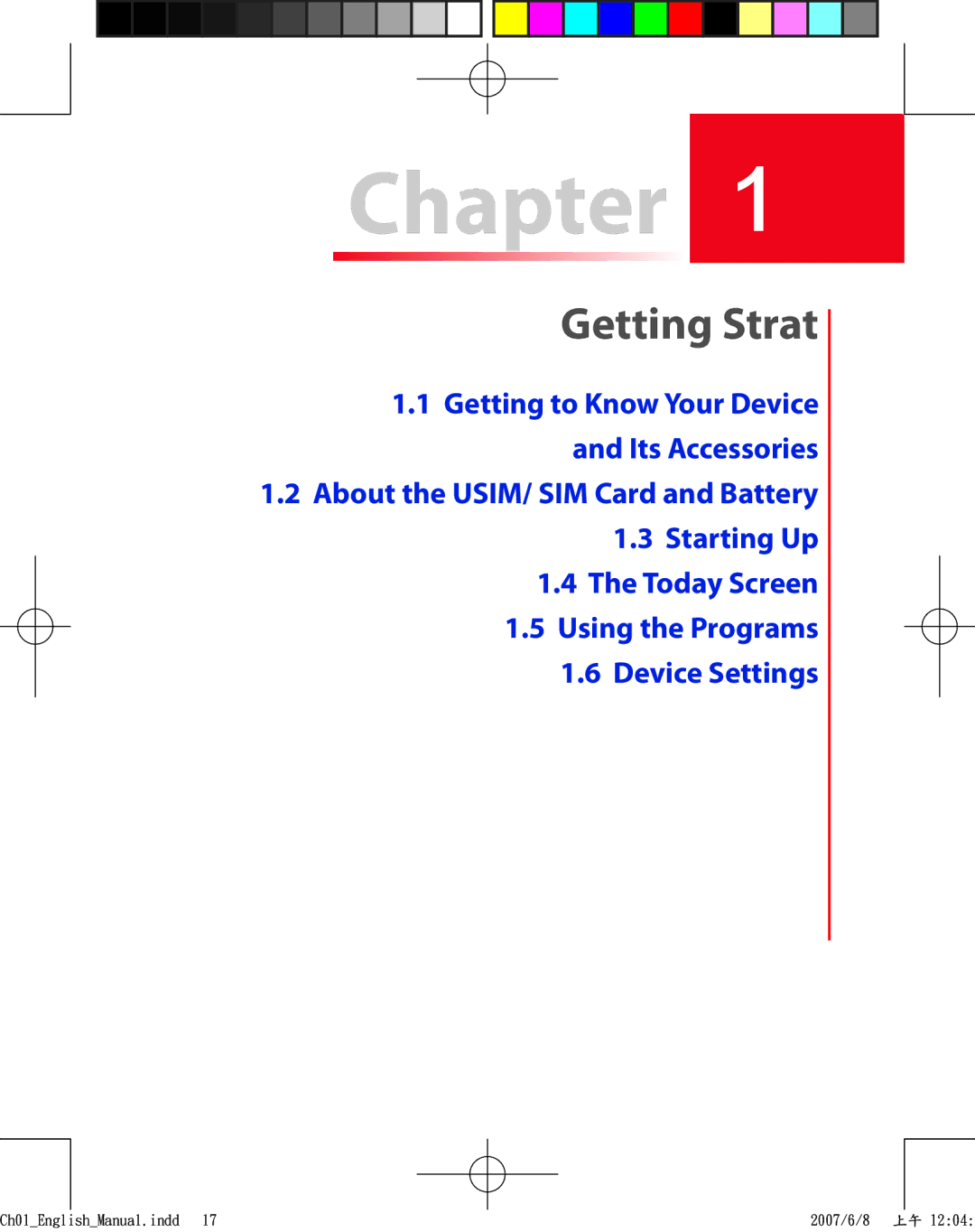 HTC TRIN100 user manual Chapter, Today Screen Using the Programs Device Settings 