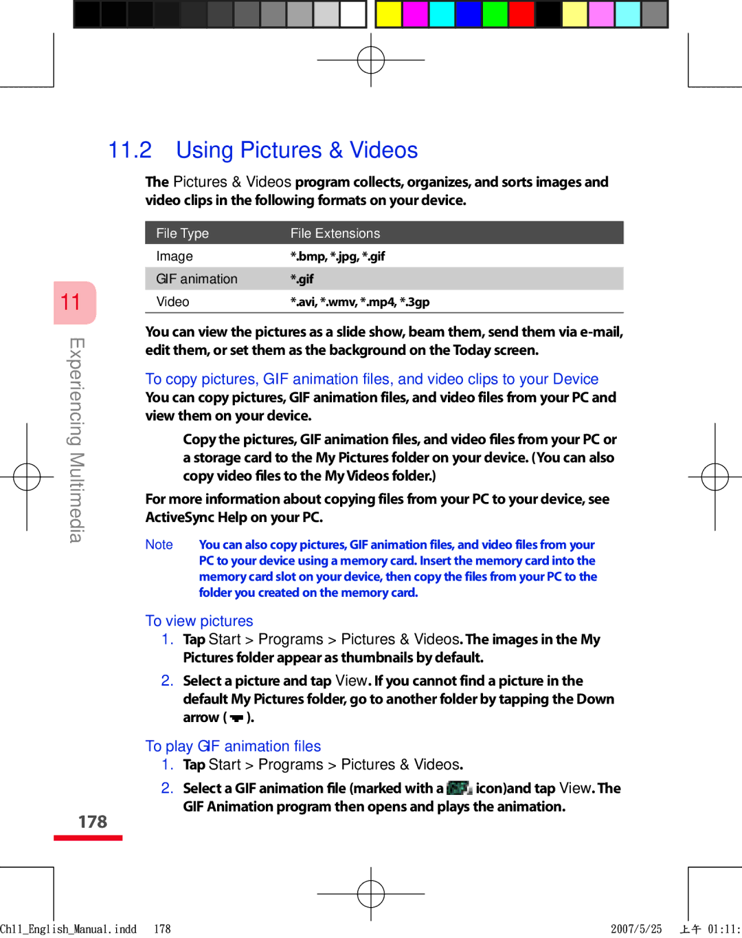 HTC TRIN100 user manual 178, To view pictures, To play GIF animation files, Select a GIF animation file marked with a 