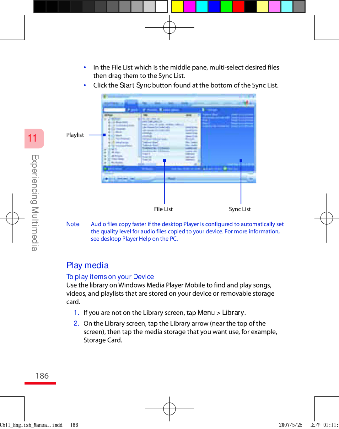 HTC TRIN100 user manual 186, Play media, To play items on your Device 