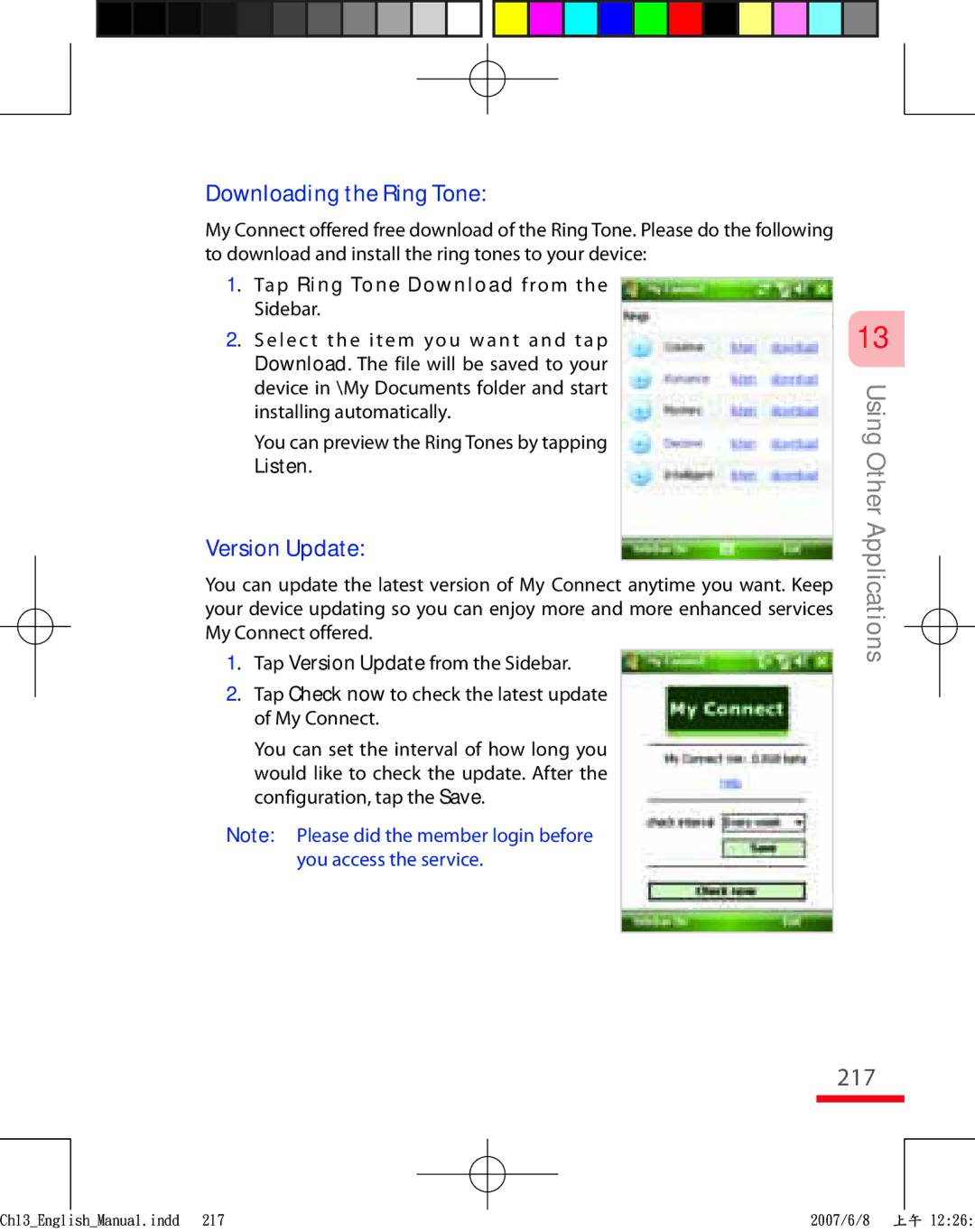 HTC TRIN100 user manual 217, Tap Ring Tone Download from the Sidebar, Listen 